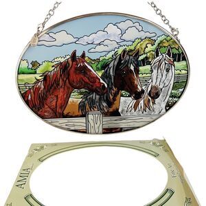 Amia Studio Stained Stain Glass Suncatcher Window Fine Art ￼Horses BEAUTIFUL